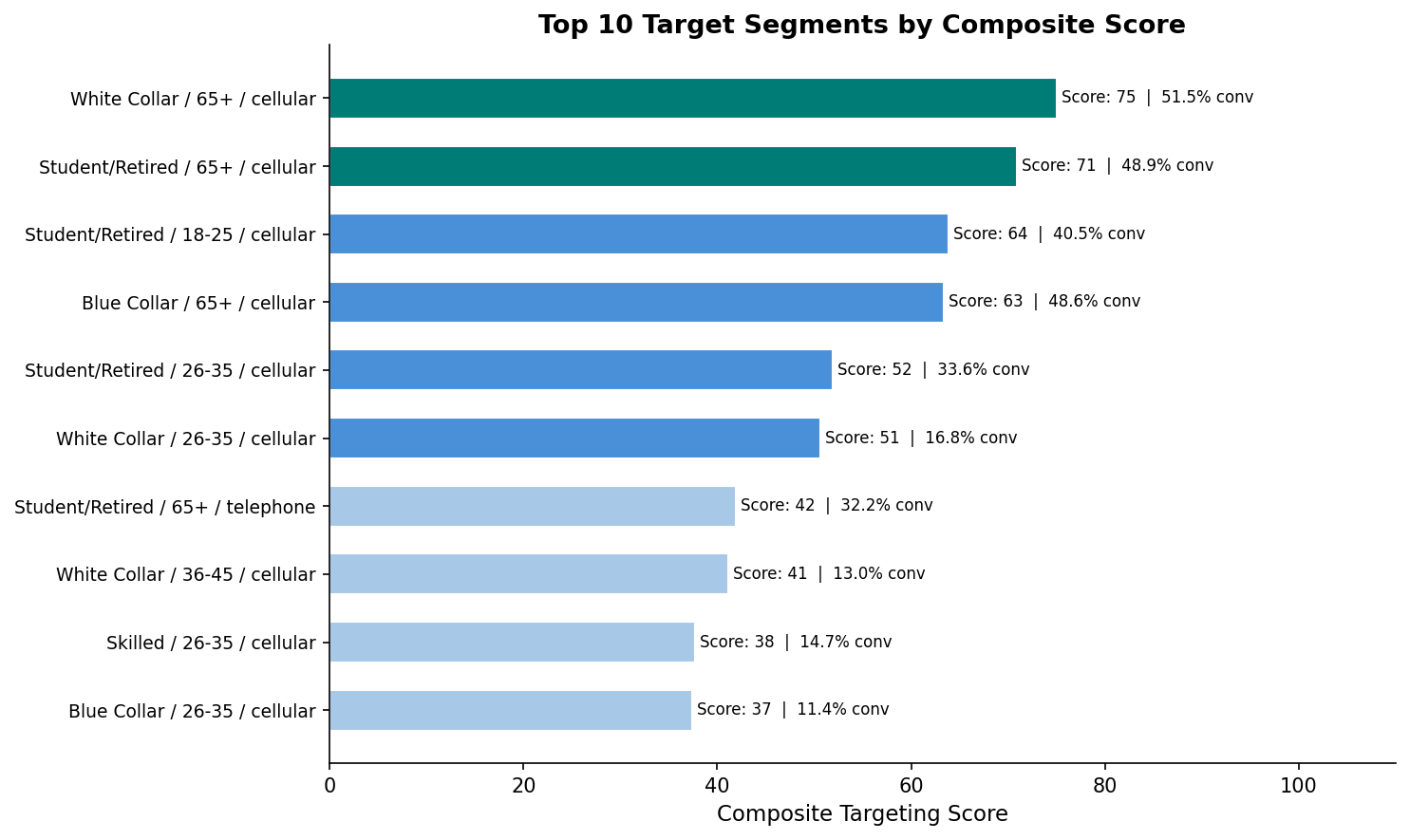 Top 10 target segments by composite scoring